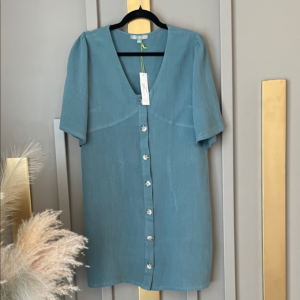 Nordstrom Cobalt Button-Front V-Neck Dress